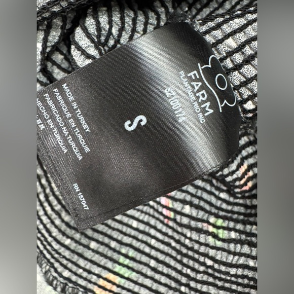 FARM RIO Dress Mini Tiny Fruits Smocked Puff Sleeve Ruffle Sz S Black Multicolor - Picture 8 of 9